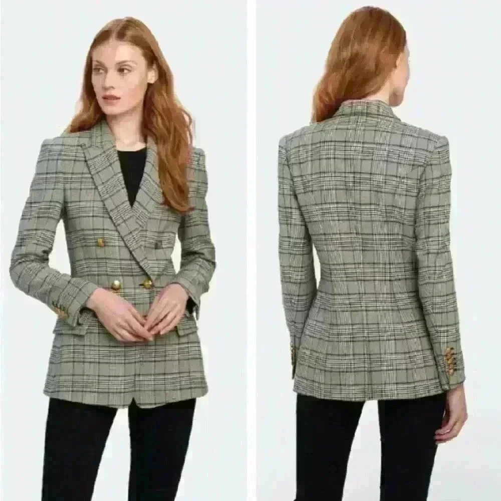 A.L.C Sedgwick II Glen Check Plaid & Houndstooth Double-Breasted Blazer Size XS